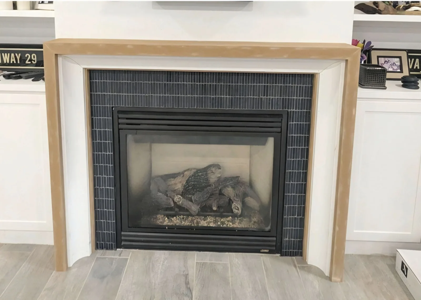Fireplace and mantel finish example